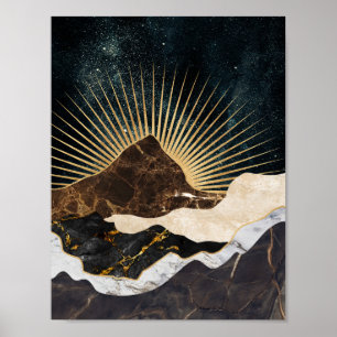 Póster Amanecer Dorado sobre Montañas de Mármol y cielo e