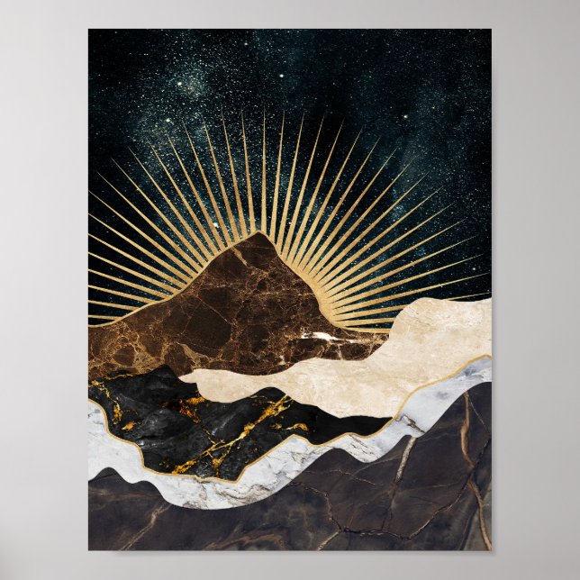 Póster Amanecer Dorado sobre Montañas de Mármol y cielo e (Frente)