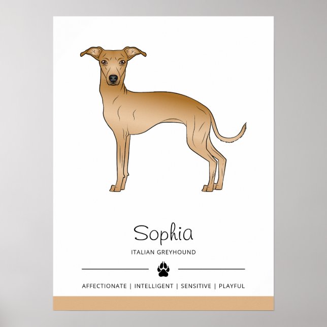 Póster Amanecer El Galgo Italiano Cute Perro Con Texto Pe (Frente)