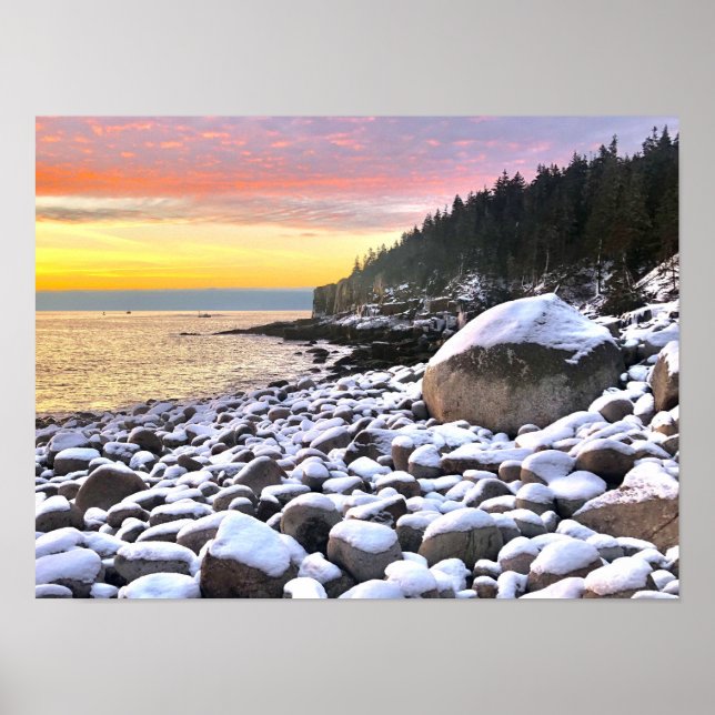 Póster Amanecer en Boulder Beach en Acadia (Frente)