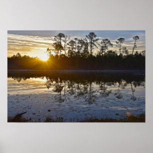 Póster Amanecer en el lago Galliard, Santuario de Aves Au