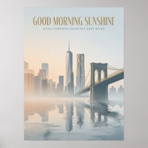 Póster Amanecer en el río East junto a Manhattan