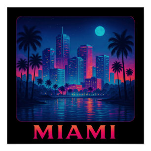 Póster Amanecer en Miami - Horizonte de Neón