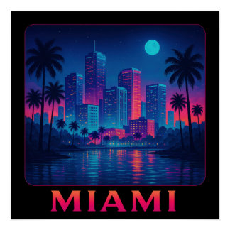 Póster Amanecer en Miami - Horizonte de Neón