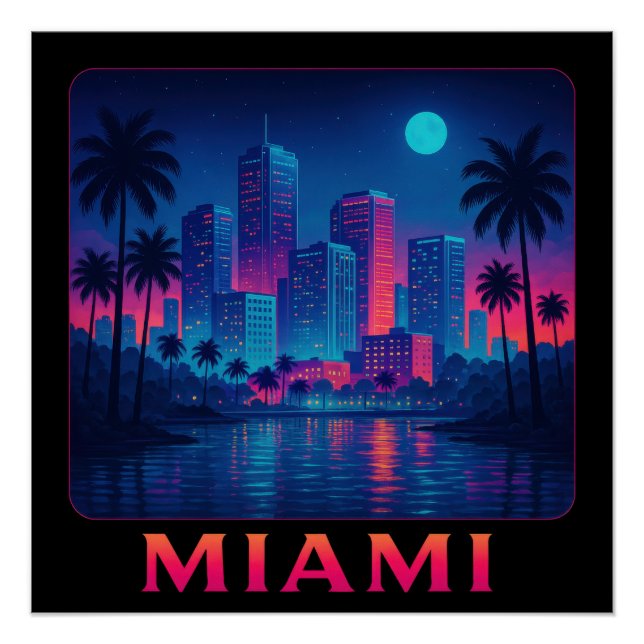 Póster Amanecer en Miami - Horizonte de Neón (Anverso)