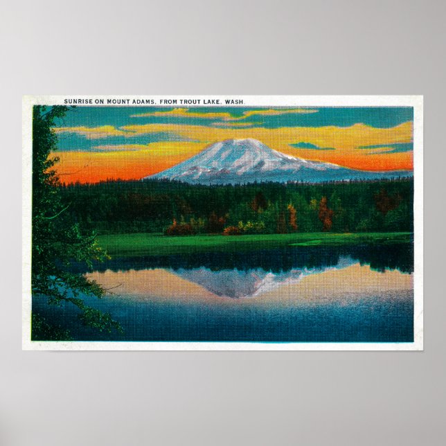 Póster Amanecer en Mount Adams desde el lago Trout, WA (Frente)