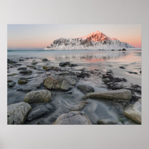 Póster Amanecer Flakstad y playa Skagsanden