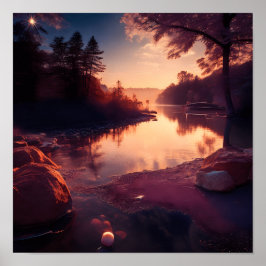 Póster Amanecer matutino sobre un pacífico lago