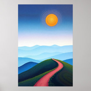 Póster Amanecer minimalista en la cima de una colina con 