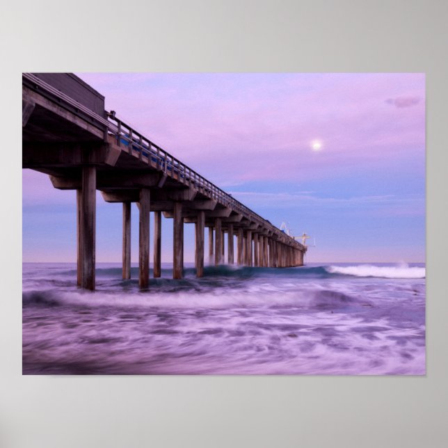 Póster Amanecer morado sobre el muelle, California (Frente)