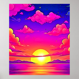 Póster Amanecer rosa y morado