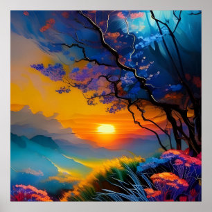 Póster Amanecer sobre el estanque