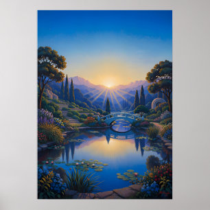 Póster Amanecer sobre el puente del jardín