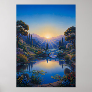 Póster Amanecer sobre el puente del jardín