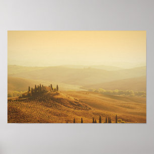 Póster Amanecer sobre un paisaje en el poster Toscana