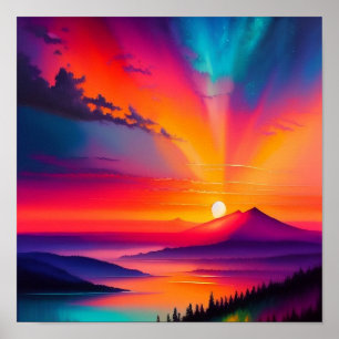 Póster Amanecer sobre una montaña