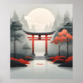 Póster Amanecer Tranquilo: Un paisaje japonés sereno