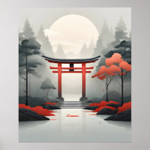 Póster Amanecer Tranquilo: Un paisaje japonés sereno