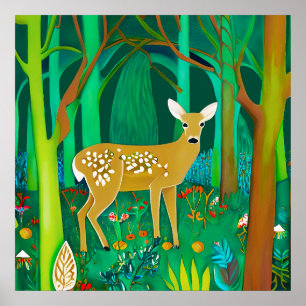 Póster Amanecer visto en un ambiente de bosque fantástico