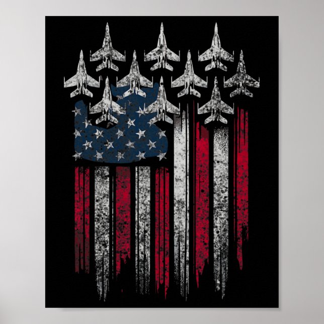Póster Amante de aviones de combate con bandera de EE. UU (Frente)