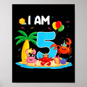 Póster Amante de cangrejos de 5 años tema de cangrejo 5to