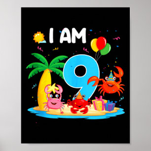 Póster Amante de cangrejos de 9 años tema de cangrejo 9º 