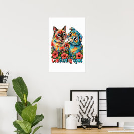 Póster Amante de gato lindo gato divertido Siamés y Chart