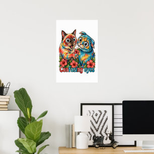 Póster Amante de gato lindo gato divertido Siamés y Chart