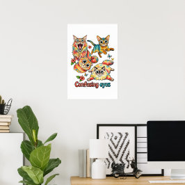 Póster Amante de gatos divertido cuarteto curioso de gato