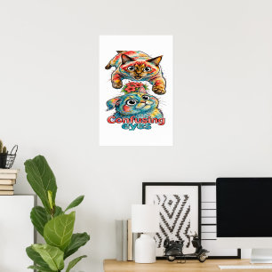 Póster Amante de Gatos Gato Divertido Siamés y Chartreux 