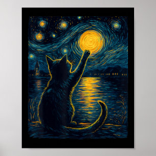 Póster Amante de Gatos Negros Noche Estrellada Vincent Va
