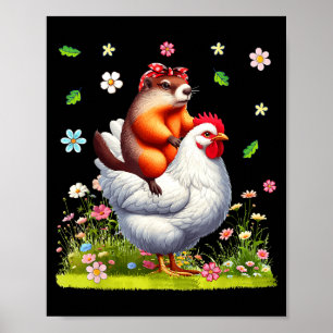 Póster Amante de Granjero de Pollo Montando Corbatín de M