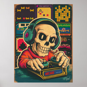 Póster Amante de juegos con esqueleto vintage