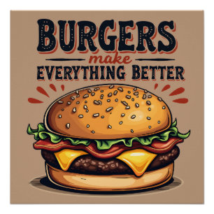 Póster Amante de la Hamburguesa Retro Tipografía Vintage