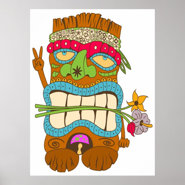 Póster Amante de la paz, loco floral tiki hippie (Frente)