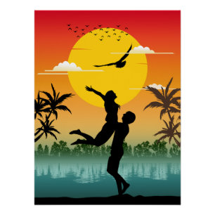 Póster Amante de la silueta del atardecer Regalo romántic