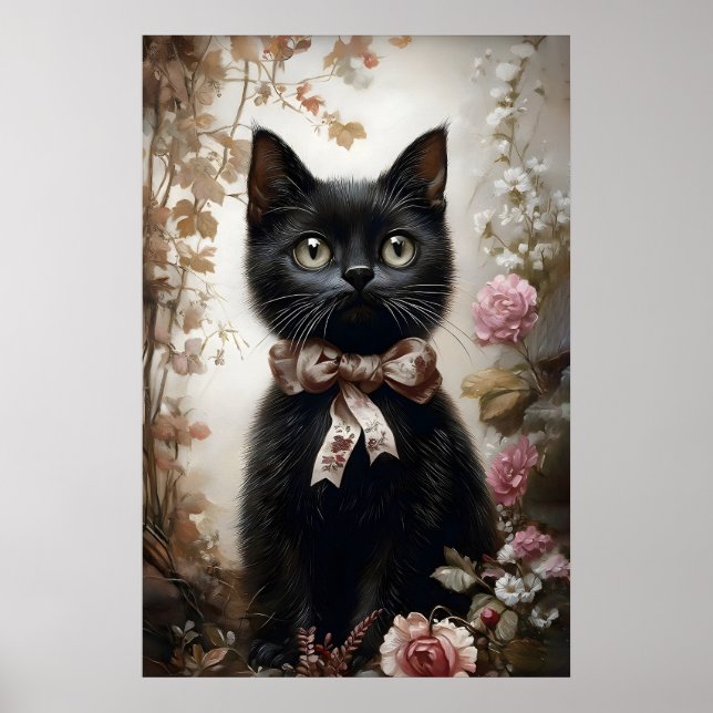 Póster Amante de las flores gato negro estampado, victori (Frente)