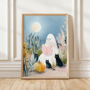 Póster Amante de Libros de Halloween Caprichoso Fantasmas