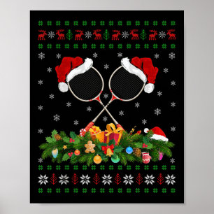 Póster Amante de los deportes de bádminton Xmas Santa Feo