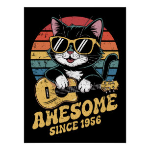 Póster Amante de los Gatos 1956 Cumpleaños Ukulele Vintag