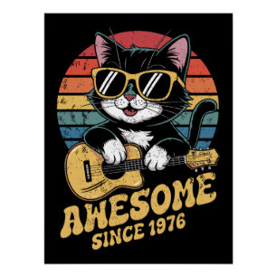 Póster Amante de los Gatos Cumpleaños Retro 1976 50 Cumpl