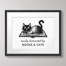 Póster Amante de los libros gato negro cita divertida