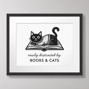 Póster Amante de los libros gato negro cita divertida