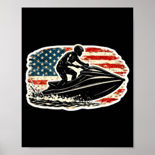 Póster Amante de moto de agua con bandera americana vinta