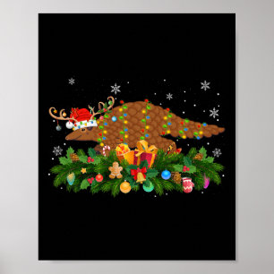 Póster Amante de Pangolin Animal Reno Gorro de Santa Pang