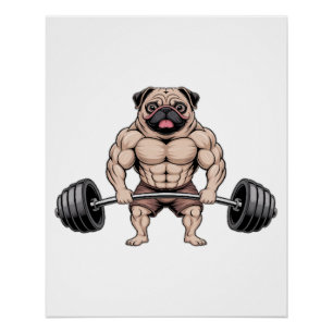 Póster Amante de Perro Pug Musculoso Levantamiento de Pes