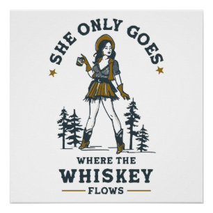 Póster Amante de Whisky Cowgirl Occidental Divertida Vint