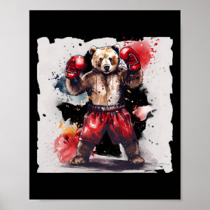 Póster Amante del boxeo de osos guantes de boxeo kickboxi