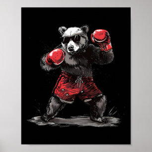 Póster Amante del boxeo de osos guantes de boxeo kickboxi
