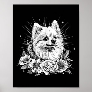 Póster Amante del estilo de tatuaje Pomerania perro retro